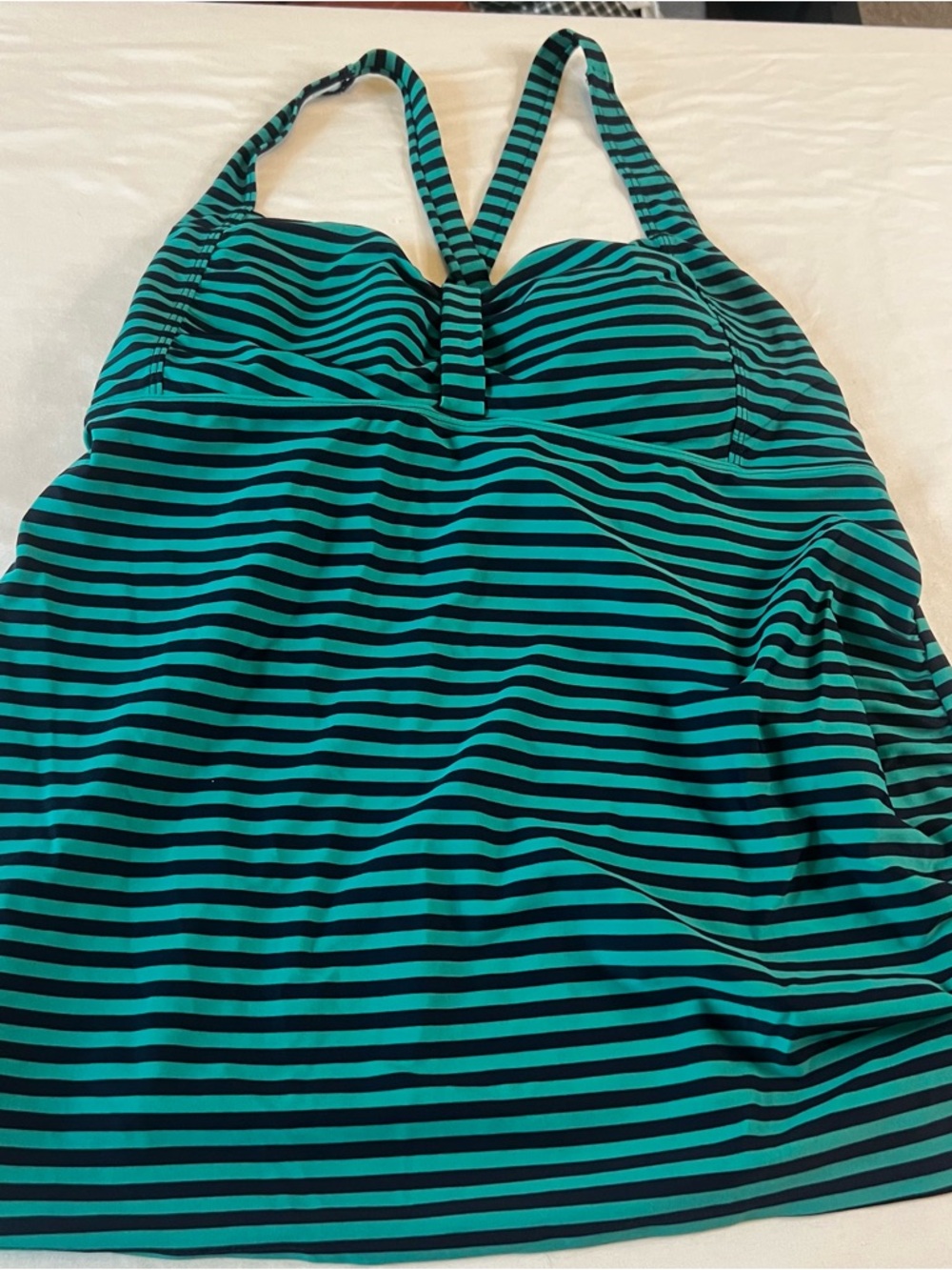 Beach Bump Motherhood Maternity Tankini Top XL Teal Striped Swim